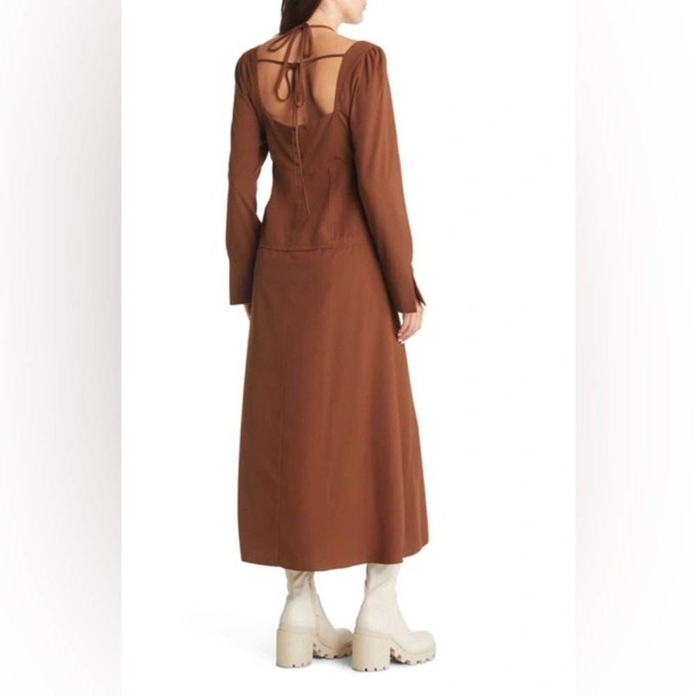 Moon River Halter Detail Ruched Crepe Midi Dress in Brown NWT Size Small - Picture 11 of 13